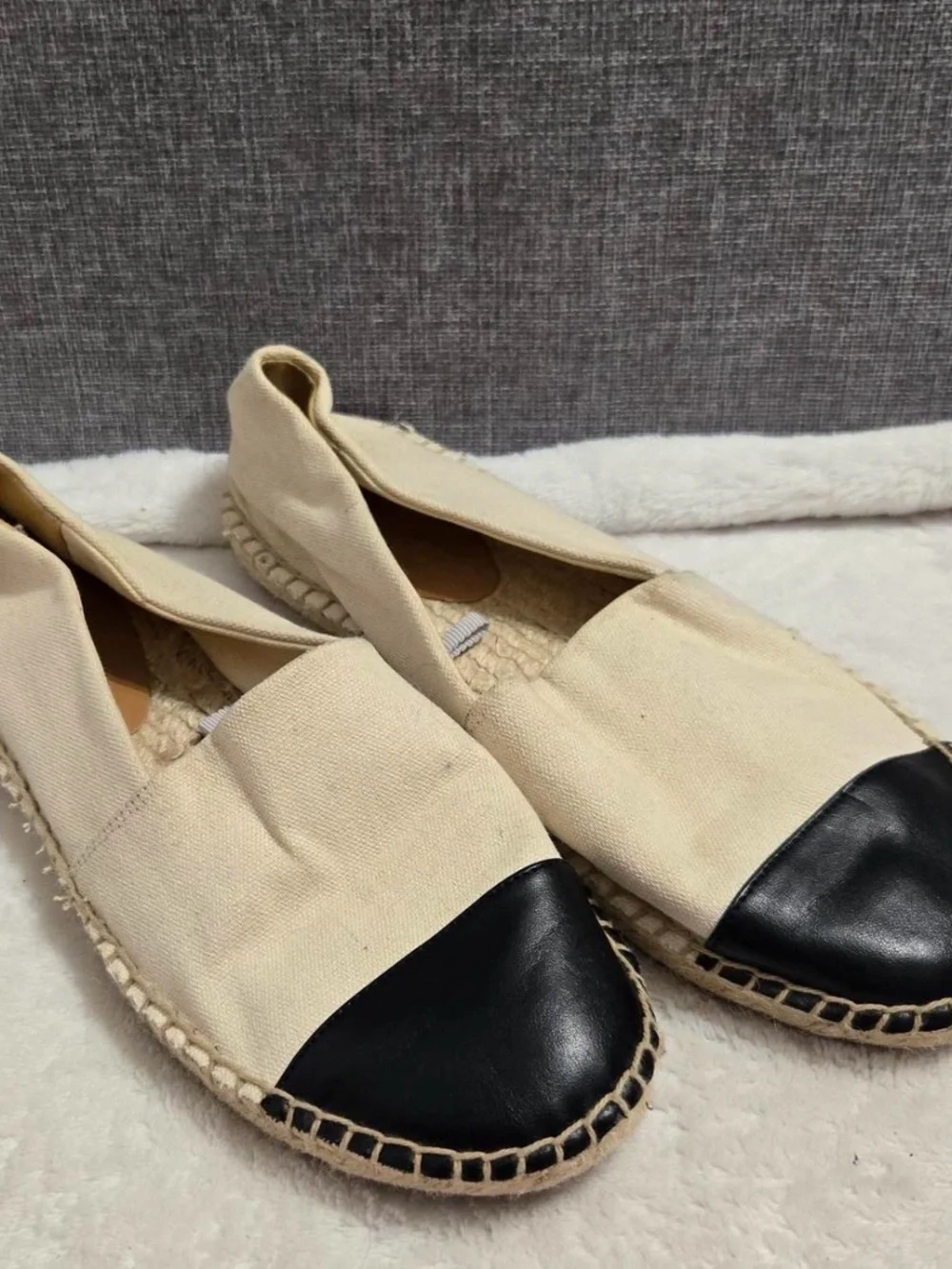J. Crew Two-Tone Canvas Espadrilles in Cream and Black 6.5